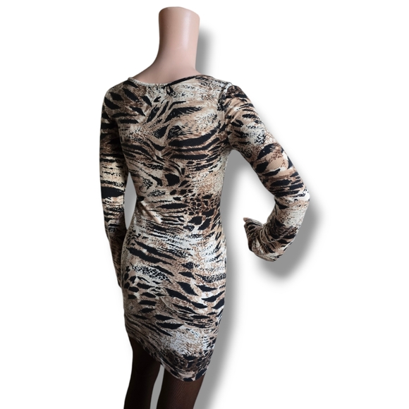 HEARTBEAT Women's Multicolored Animal Print Rhinestone Embellishment Tunic Dress - Picture 4 of 16